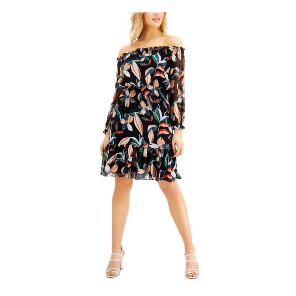BAR III DRESSES Womens Black Long Sleeve Knee Length Fit + Flare Dress S
